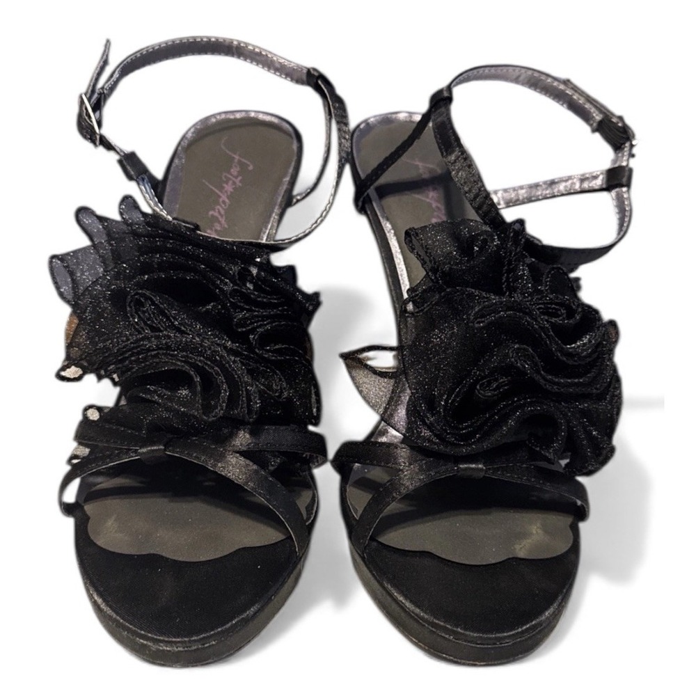 Nadara Black Ruffle High Heel Sandals Women's Size 7 Dress Party Shoes‎